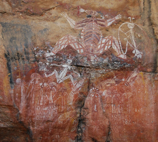 Duizenden jaren oude rotsschilderingen in Ubirr.